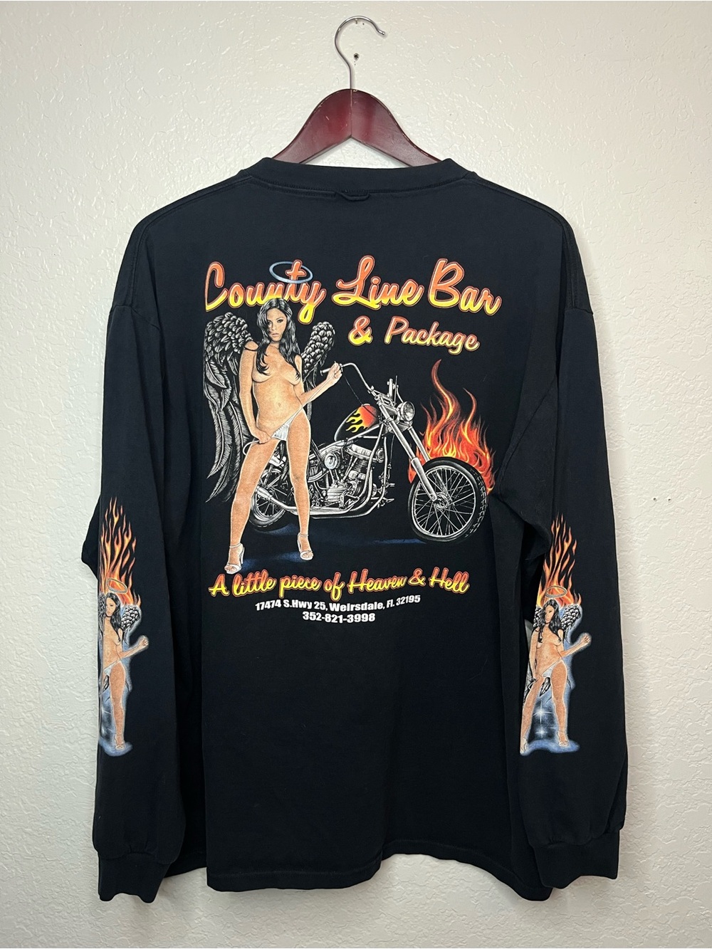 Vintage County Line Bar & Package Biker Long Sleeve Tee Size XL